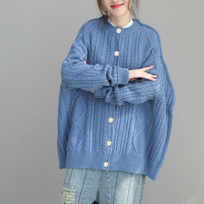 Buykud Pure Color Single Breasted Loose Sweater