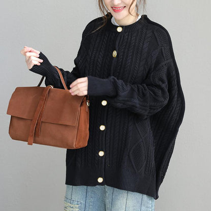 Buykud Pure Color Single Breasted Loose Sweater