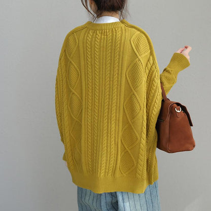 Buykud Pure Color Single Breasted Loose Sweater