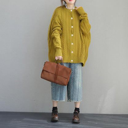 Buykud Pure Color Single Breasted Loose Sweater