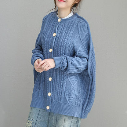 Buykud Pure Color Single Breasted Loose Sweater