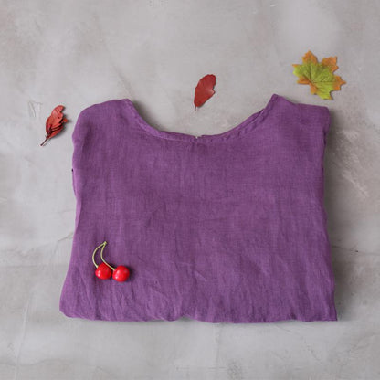 Pure Color Spliced Back Button Casual Blouse