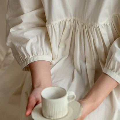 Pure Color Spliced Elegant Loose Cotton Dress