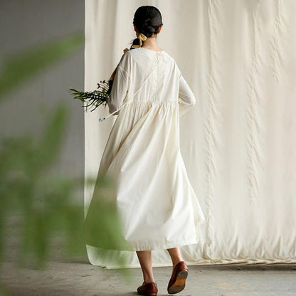 Pure Color Spliced Elegant Loose Cotton Dress