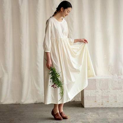 Pure Color Spliced Elegant Loose Cotton Dress