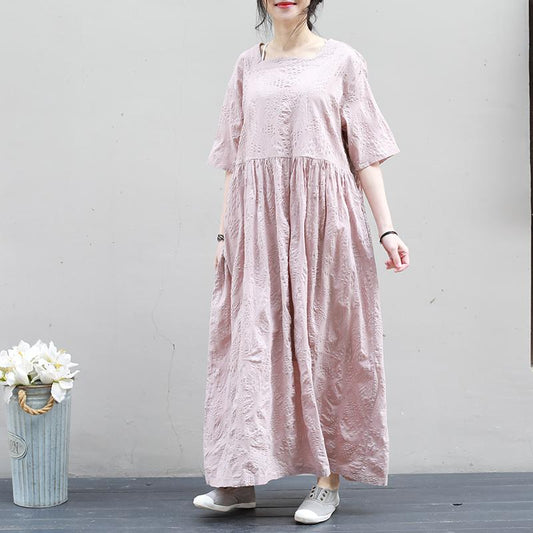 Pure Color Wrinkled Texture Pleated Dress