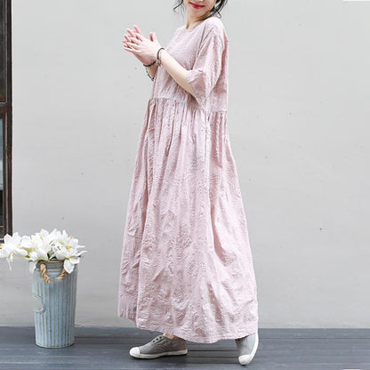 Pure Color Wrinkled Texture Pleated Dress