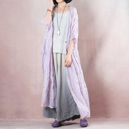 Purple Loose Linen Stripe Women Cloak