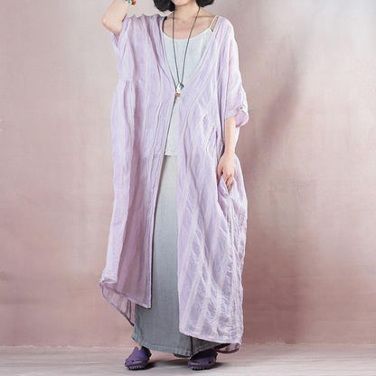 Purple Loose Linen Stripe Women Cloak