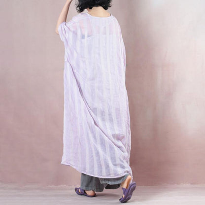 Purple Loose Linen Stripe Women Cloak