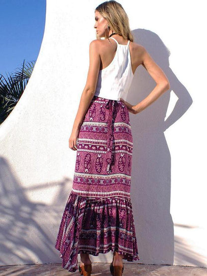 Pretty Chiffon Bohemia Floral Front Split Long Skirt Bottoms