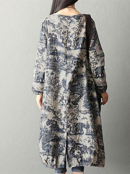 Casual Cotton Long Dress in Natural Print