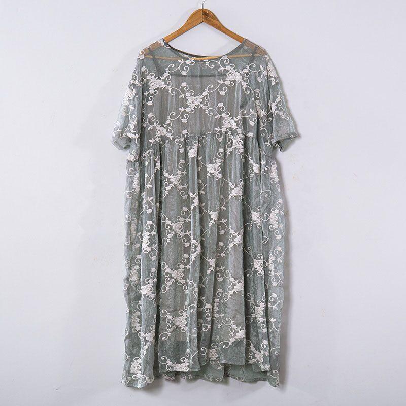 Lacing Women Silk Loose Casual Gray Green Dress