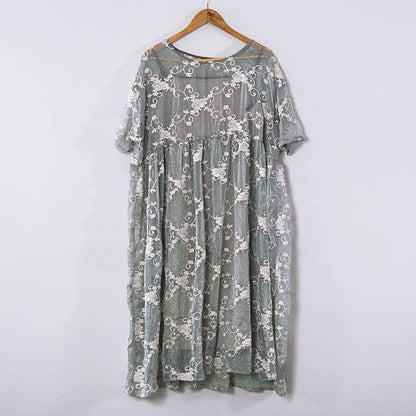Lacing Women Silk Loose Casual Gray Green Dress