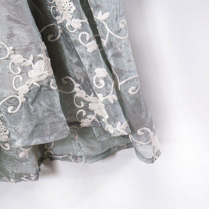 Lacing Women Silk Loose Casual Gray Green Dress