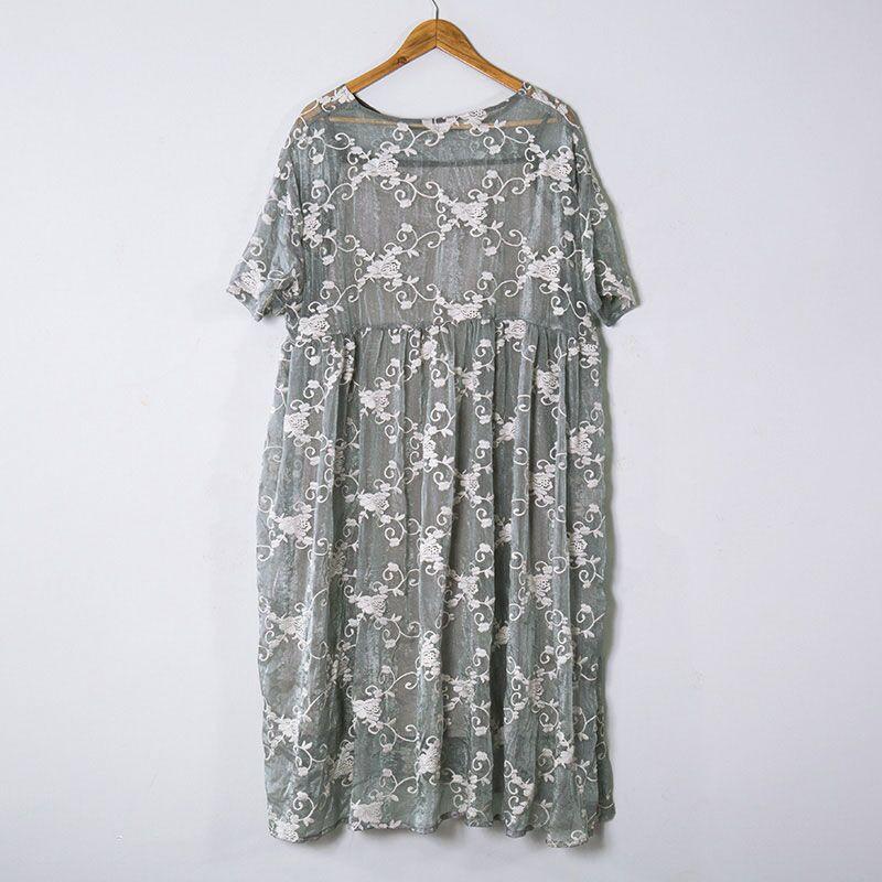 Lacing Women Silk Loose Casual Gray Green Dress
