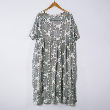 Lacing Women Silk Loose Casual Gray Green Dress