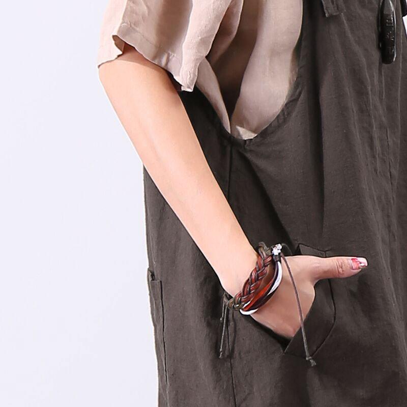 Casual Loose Pocket Women Brown Vest Dress
