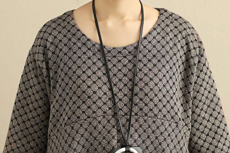 Autumn Loose Casual Women Round Neck Long Sleeve Dress