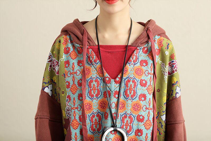 Winter Hooded Long Sleeve Printing Gray Thick Dresses For Women