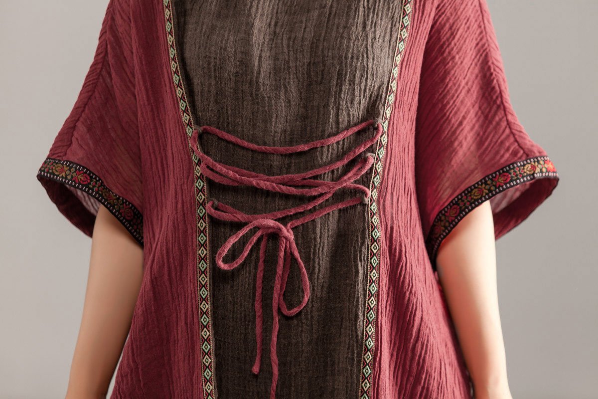 Loose Large Size Women Short Sleeve Splicing Tops