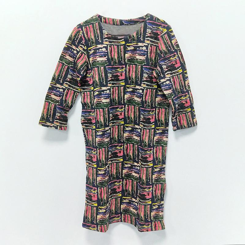 Winter Casual Print Mid-Calf Pullovers Loose Long Sleeve Dress