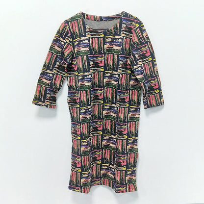 Winter Casual Print Mid-Calf Pullovers Loose Long Sleeve Dress