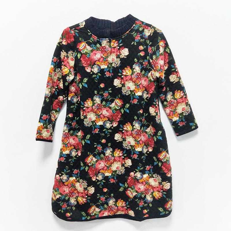 Winter Casual Floral Knee-Length Pullovers Loose Long Sleeve Dress