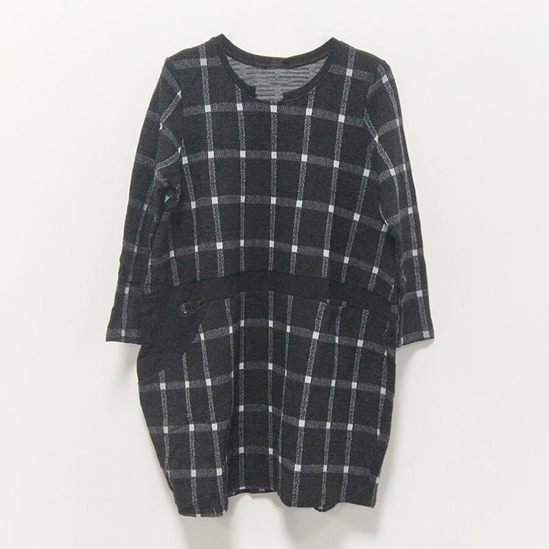 Spring Casual Plaid Knee-Length Pullovers Loose Long Sleeve Dress