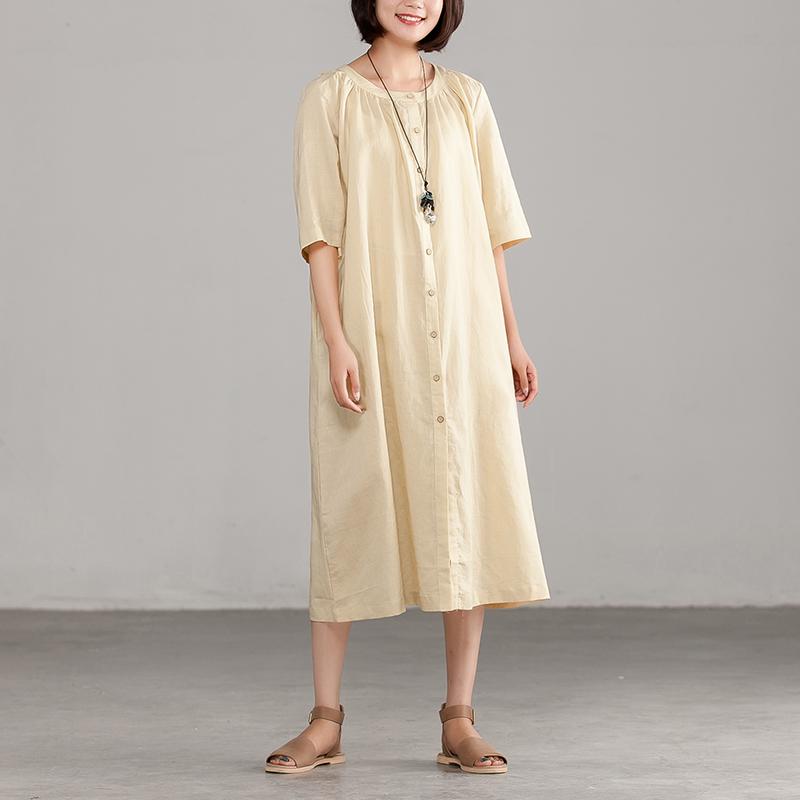 Ramie Short Sleeve Round Neck Commuter Dress