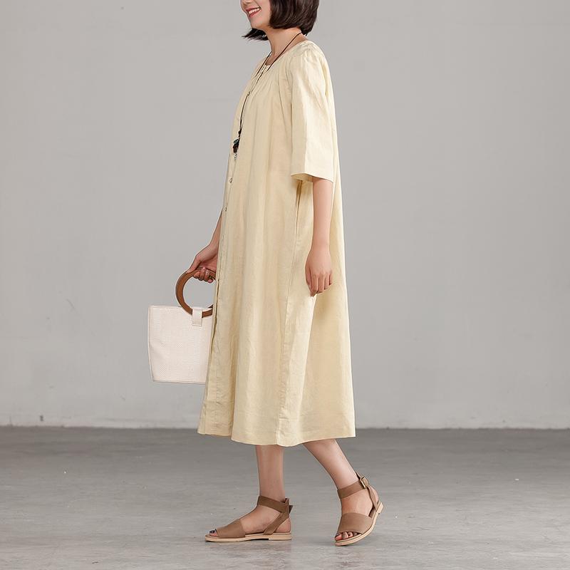 Ramie Short Sleeve Round Neck Commuter Dress