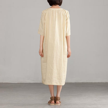 Ramie Short Sleeve Round Neck Commuter Dress
