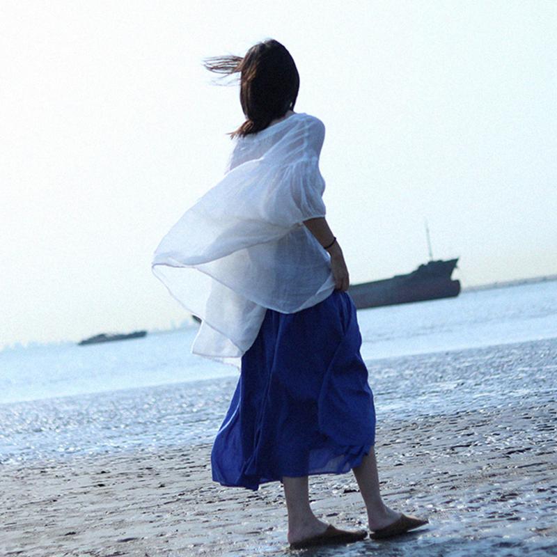 Ramie Simple Solid Linen Bat Sleeved Blouse