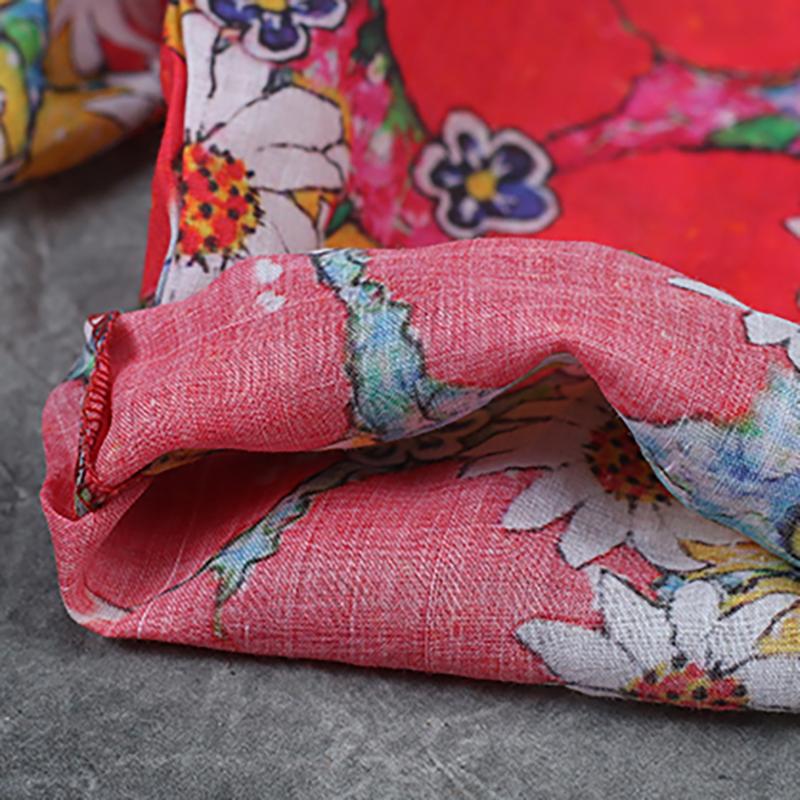 Ramie V-Neck Print Linen Women Dress