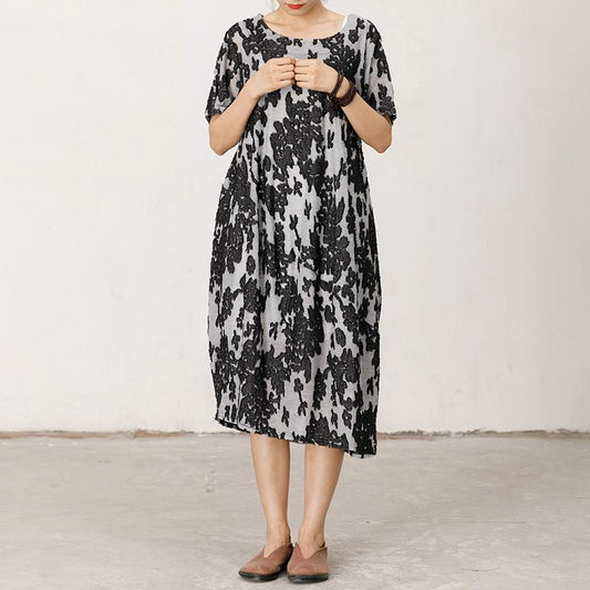 Retro Appliques Loose Soft Comfortable Midi Dress