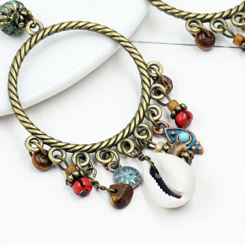 Retro Big Circle Shell Turquoise Earrings