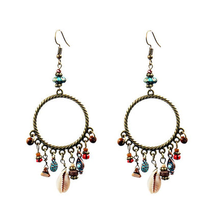 Retro Big Circle Shell Turquoise Earrings