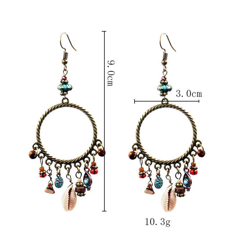 Retro Big Circle Shell Turquoise Earrings