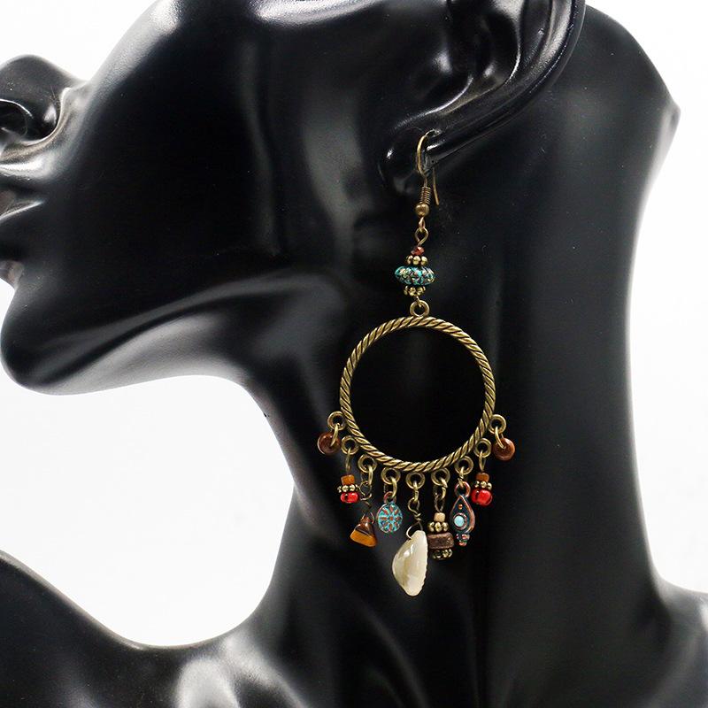 Retro Big Circle Shell Turquoise Earrings