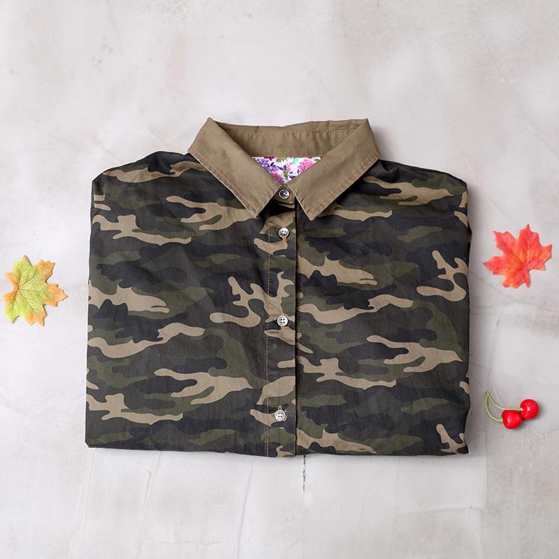 Retro Camouflage Polo Collar Loose Shirt Dress