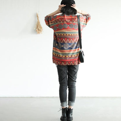 Retro Casual Autumn Printed O-neck Sweater