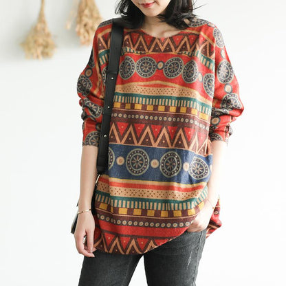 Retro Casual Autumn Printed O-neck Sweater