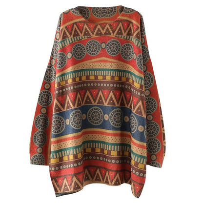 Retro Casual Autumn Printed O-neck Sweater