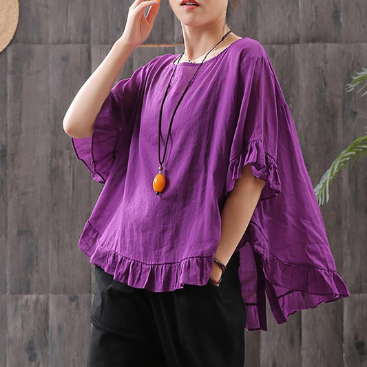 Retro Casual Cotton Butterfly Sleeve Blouse