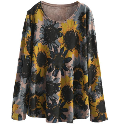 Retro Casual Sunflower Printed Thin Blouse