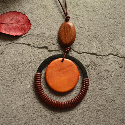 Retro Circle Wodden Pendant Necklace