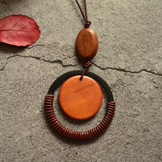 Retro Circle Wodden Pendant Necklace