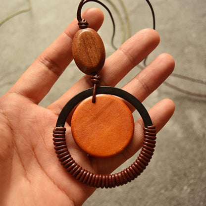 Retro Circle Wodden Pendant Necklace