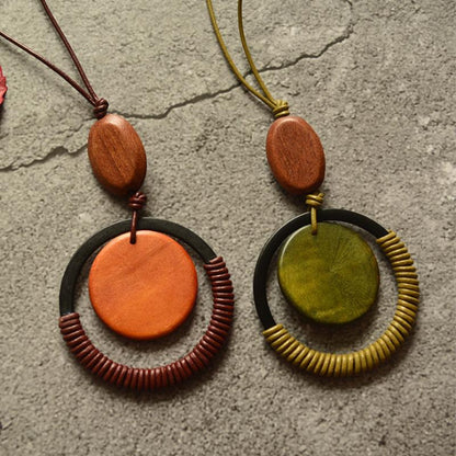 Retro Circle Wodden Pendant Necklace