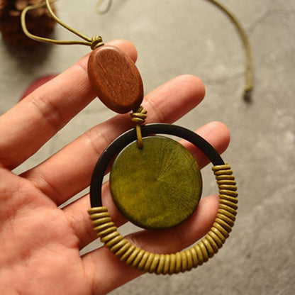 Retro Circle Wodden Pendant Necklace